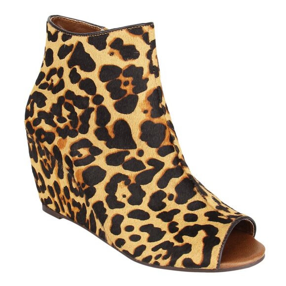 Naughty Monkey Womens 6M Kuda Leopard Print Leather Wedges Ankle Boots Booties - Picture 1 of 2